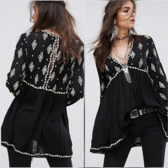 Free People Tops - Free People Black Diamond Tunic Dress Small